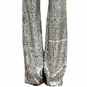 Silver Sequins Bell Flare Bottoms Retro 60's, 70's